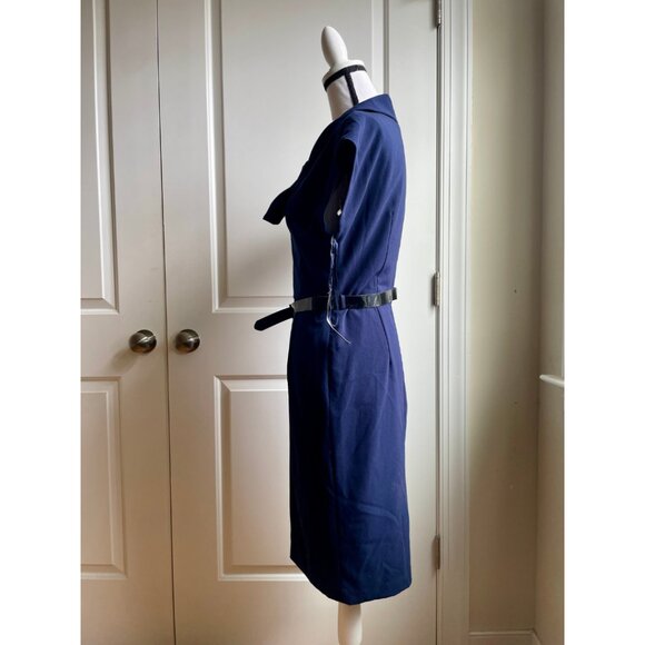 Anne Klein Navy Draped Collar Sheath Dress - Size 6 - Picture 4 of 9